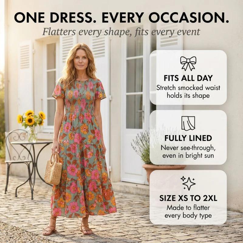 Billow™ – Smocked Waist Floral Flowy Maxi Dress + 50% OFF - Image 4