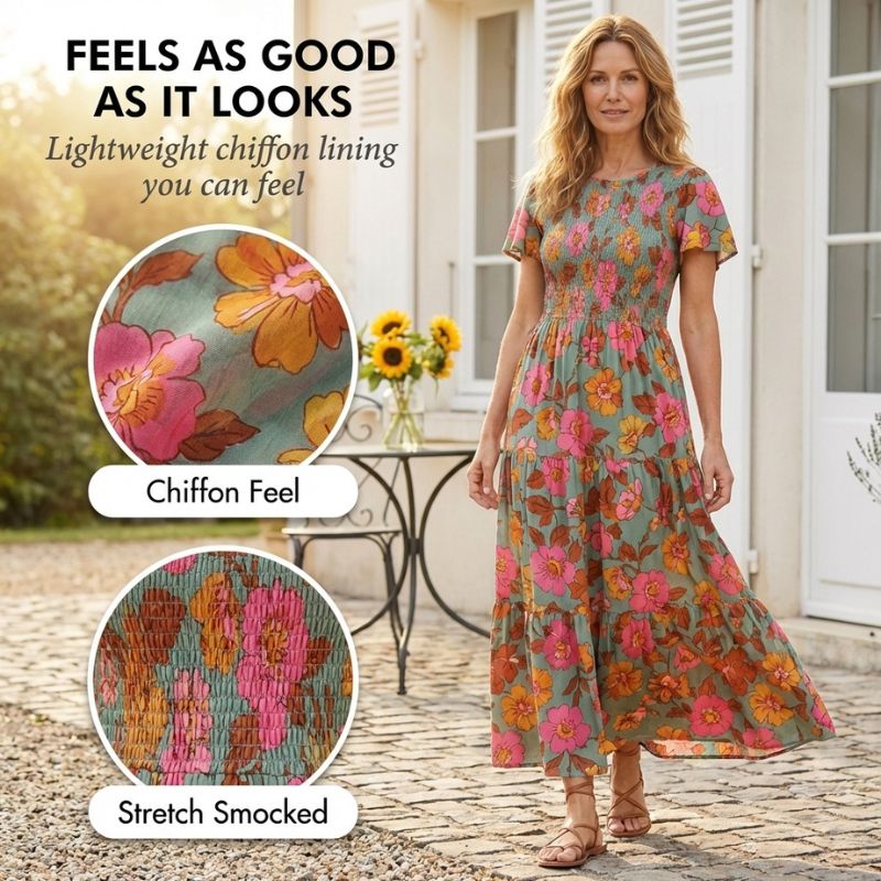 Billow™ – Smocked Waist Floral Flowy Maxi Dress + 50% OFF - Image 5