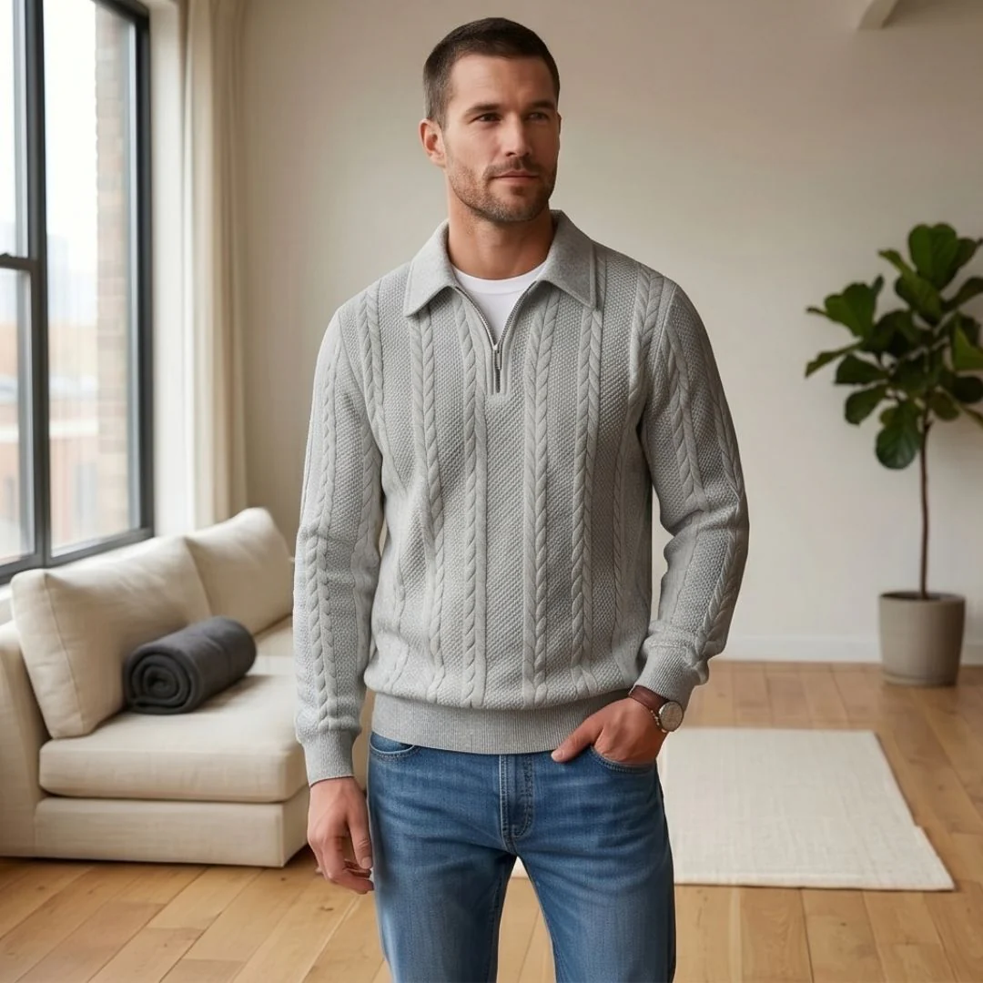 Braidwell™ – Cable-Knit Half-Zip Men's Sweater with Polo Collar + 50% OFF - Image 10