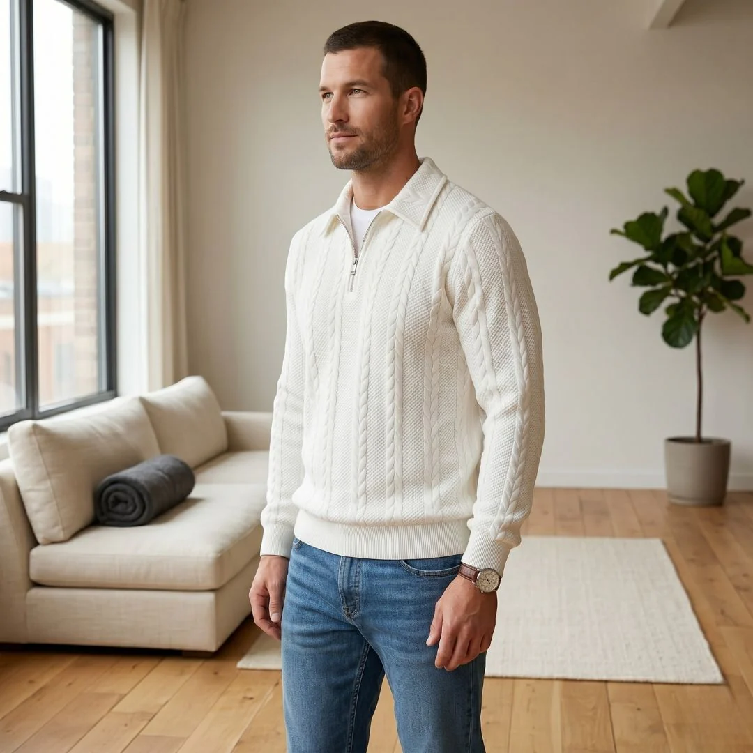 Braidwell™ – Cable-Knit Half-Zip Men's Sweater with Polo Collar + 50% OFF - Image 2
