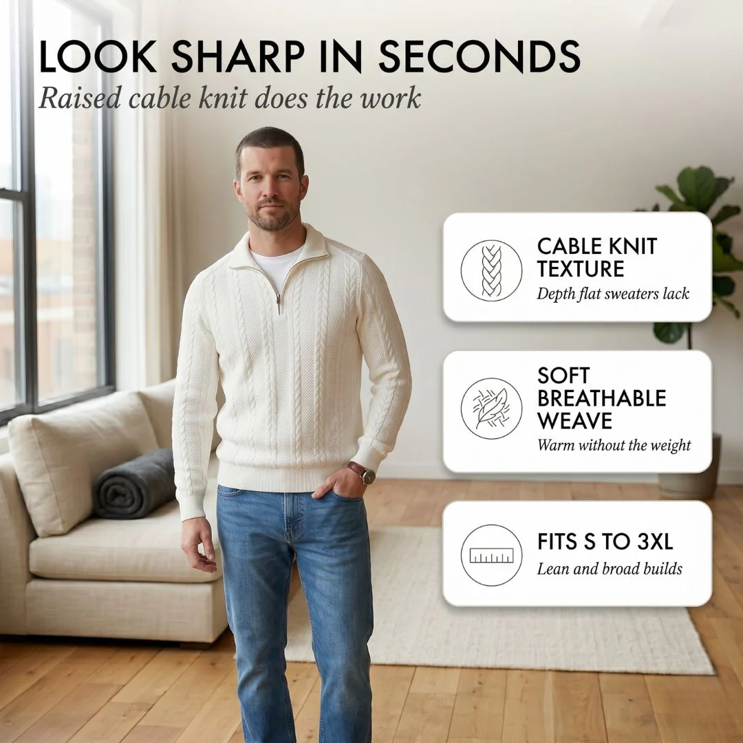Braidwell™ – Cable-Knit Half-Zip Men's Sweater with Polo Collar + 50% OFF - Image 4