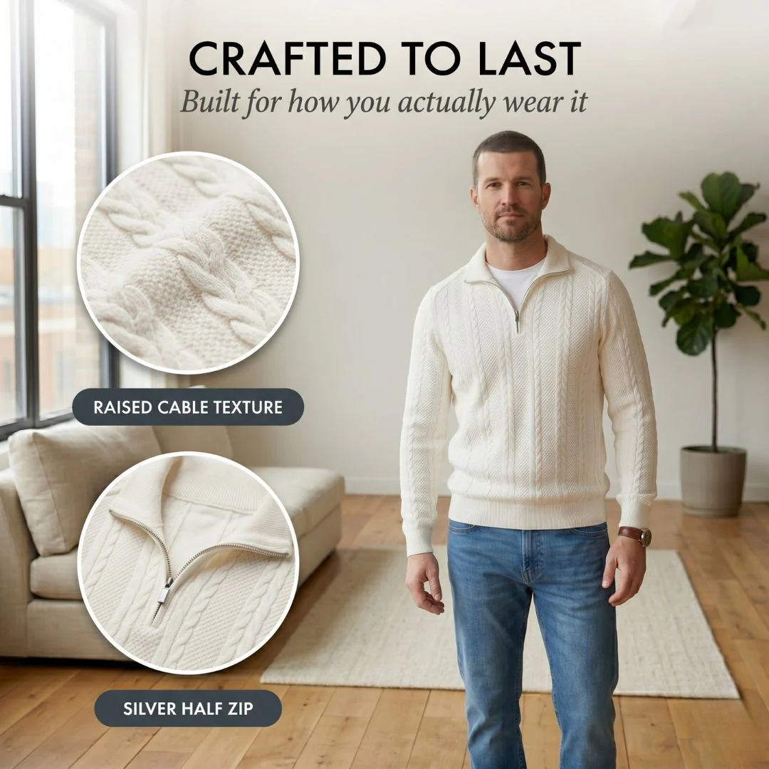 Braidwell™ – Cable-Knit Half-Zip Men's Sweater with Polo Collar + 50% OFF - Image 5