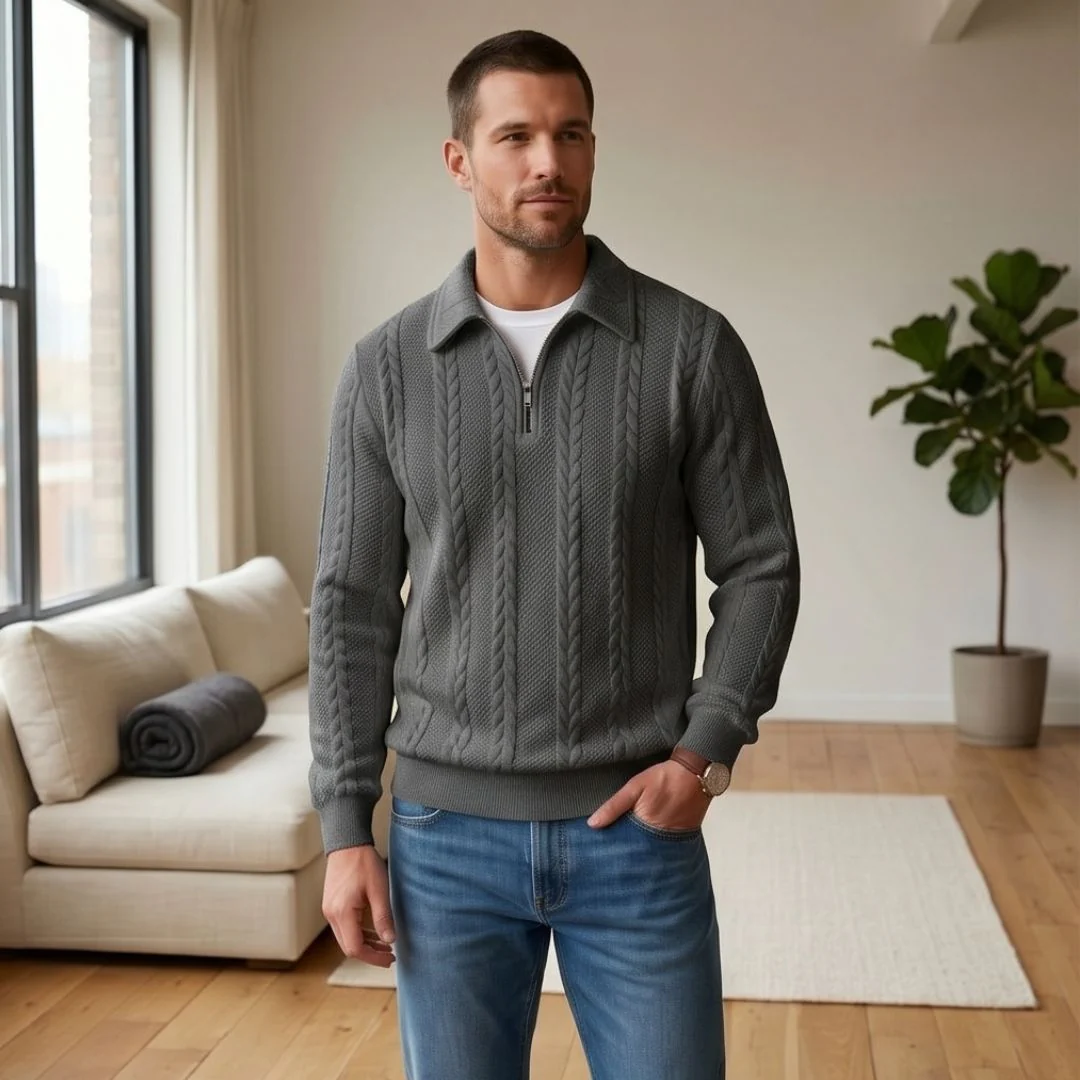 Braidwell™ – Cable-Knit Half-Zip Men's Sweater with Polo Collar + 50% OFF - Image 8