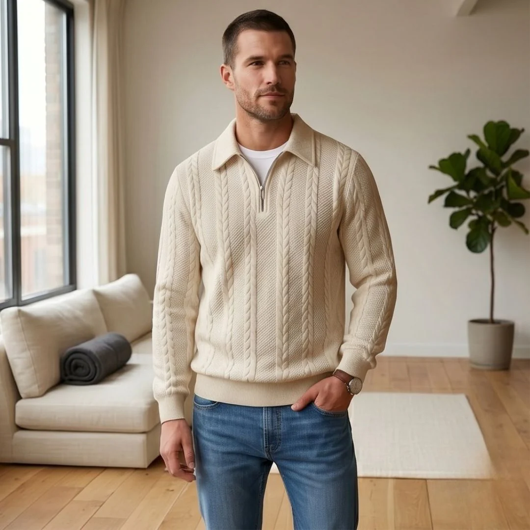 Braidwell™ – Cable-Knit Half-Zip Men's Sweater with Polo Collar + 50% OFF - Image 9