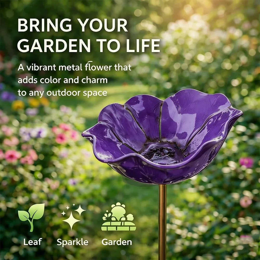 Briarcroft™ – Handcrafted Metal Poppy Garden Stake with Bird Bath Bowl + 50% OFF - Image 17
