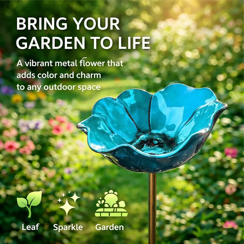 Briarcroft™ – Handcrafted Metal Poppy Garden Stake with Bird Bath Bowl + 50% OFF - Image 18
