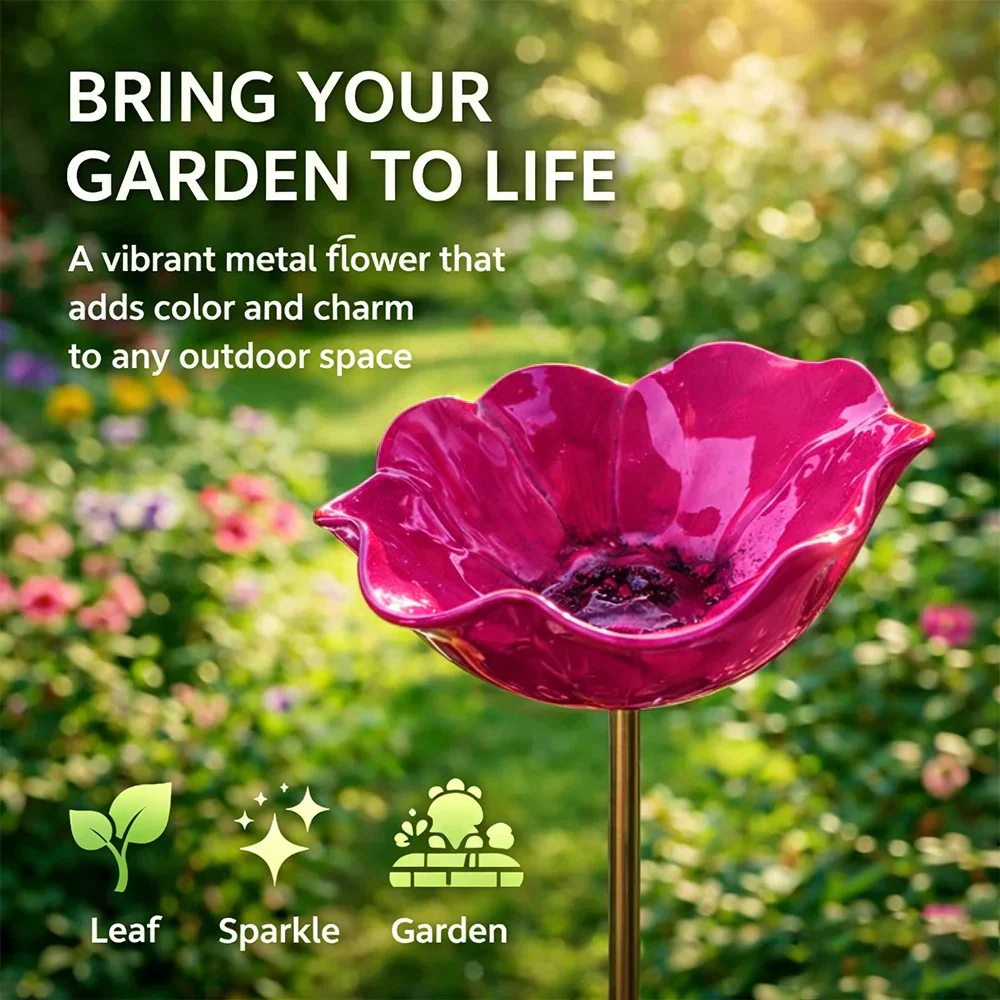 Briarcroft™ – Handcrafted Metal Poppy Garden Stake with Bird Bath Bowl + 50% OFF - Image 19