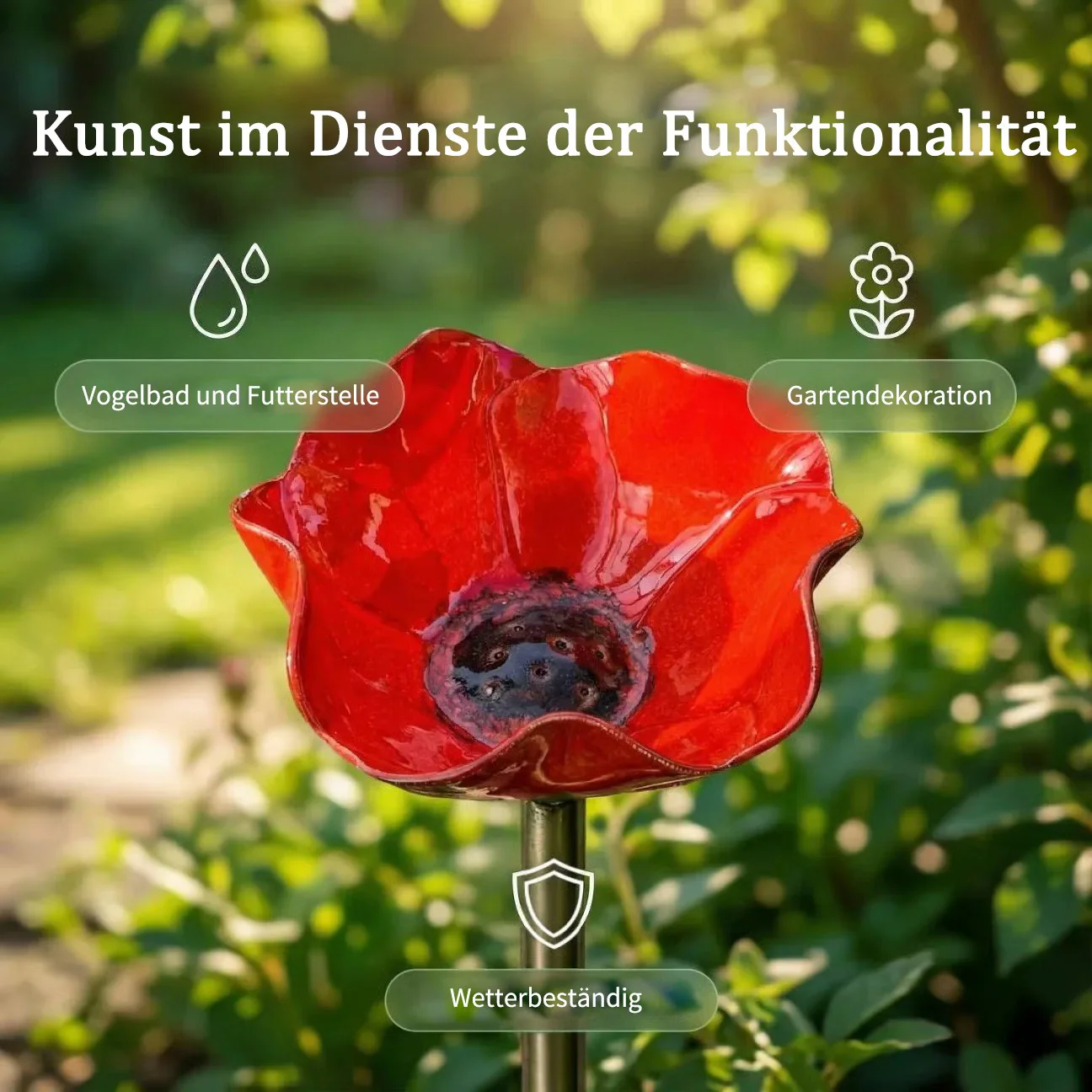 Briarcroft™ – Handcrafted Metal Poppy Garden Stake with Bird Bath Bowl + 50% OFF - Image 5