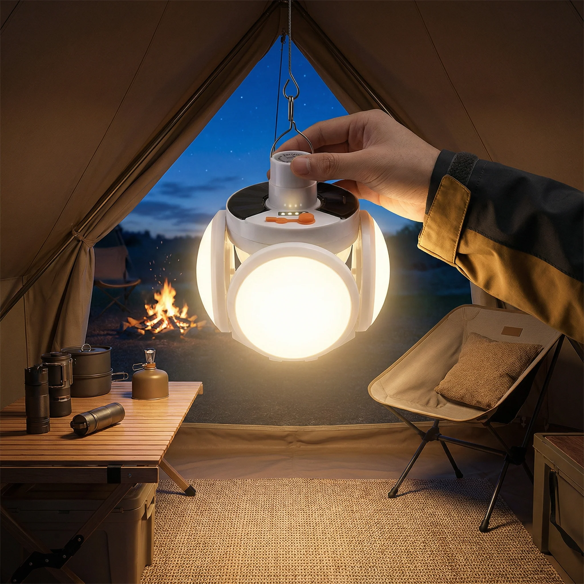 Cairnlight™ – Foldable Solar Camping Lantern with 4 LED Panels & Hanging Hook + 50% OFF - Image 2