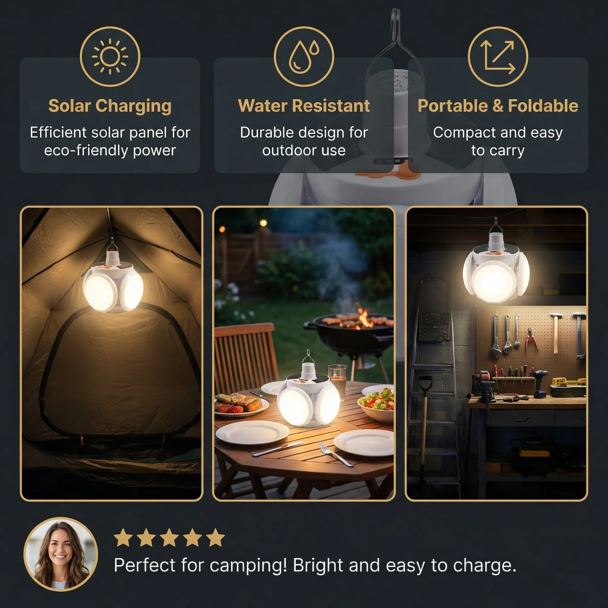 Cairnlight™ – Foldable Solar Camping Lantern with 4 LED Panels & Hanging Hook + 50% OFF - Image 4