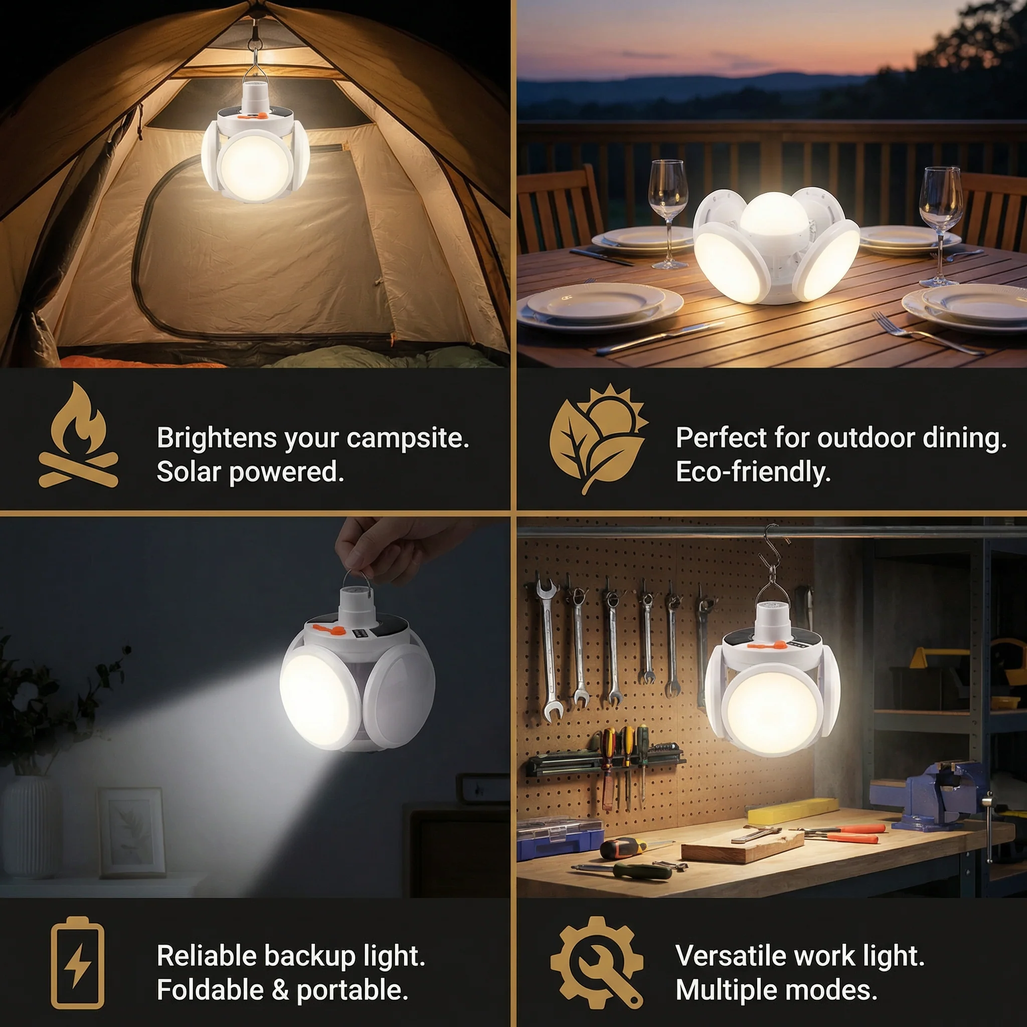 Cairnlight™ – Foldable Solar Camping Lantern with 4 LED Panels & Hanging Hook + 50% OFF - Image 5