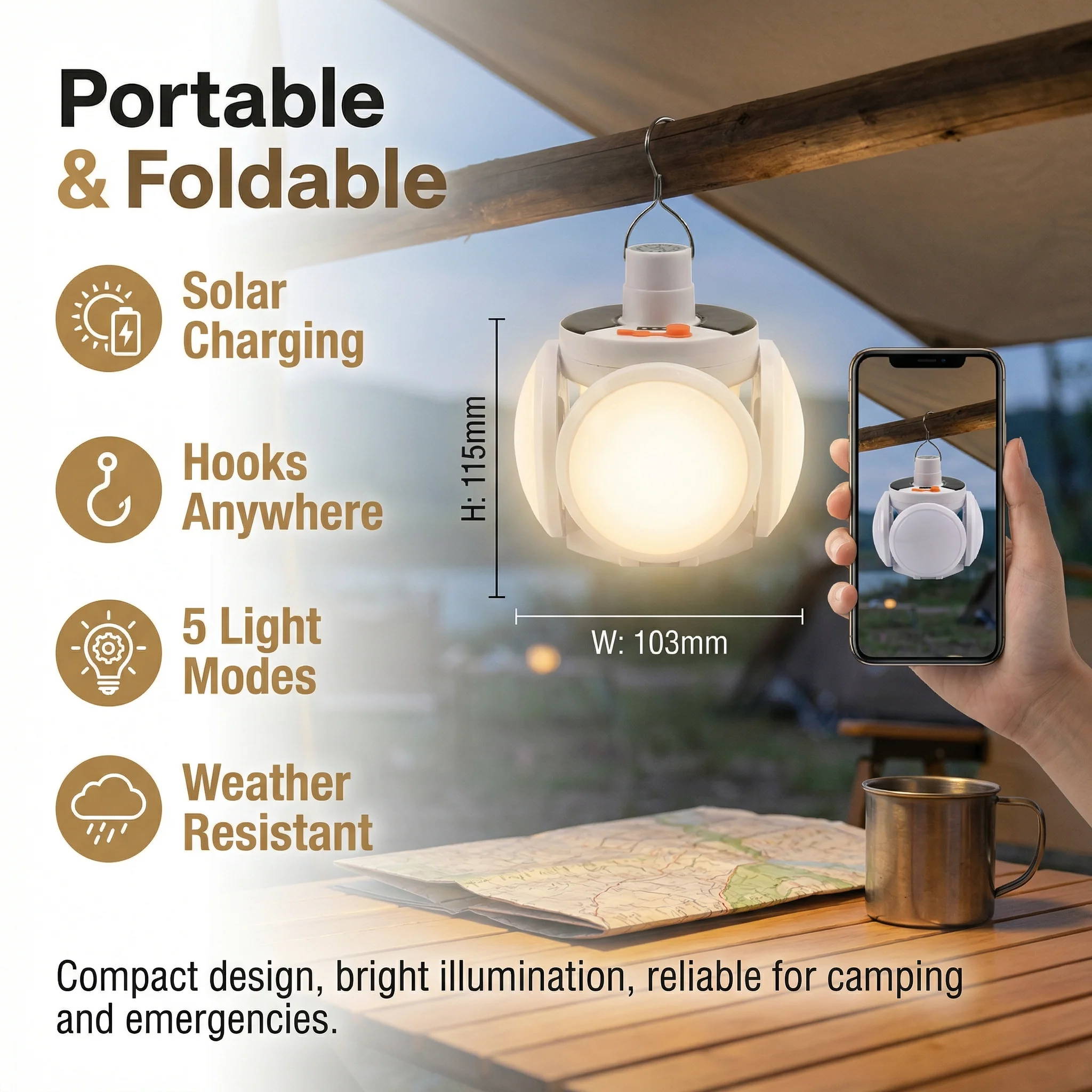Cairnlight™ – Foldable Solar Camping Lantern with 4 LED Panels & Hanging Hook + 50% OFF - Image 6