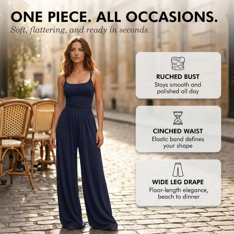 Camisara™ – Ruched Bust, Criss-Cross Back & Wide-Leg Women's Jumpsuit + 50% OFF - Image 4