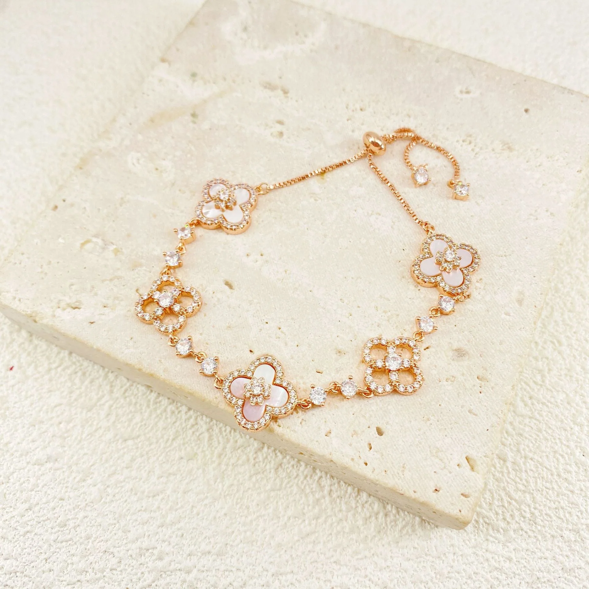 Cherry Blossom Four-Leaf Clover Bracelet – Dainty Diamond-Inspired Charm Jewelry - 50% OFF - Image 6