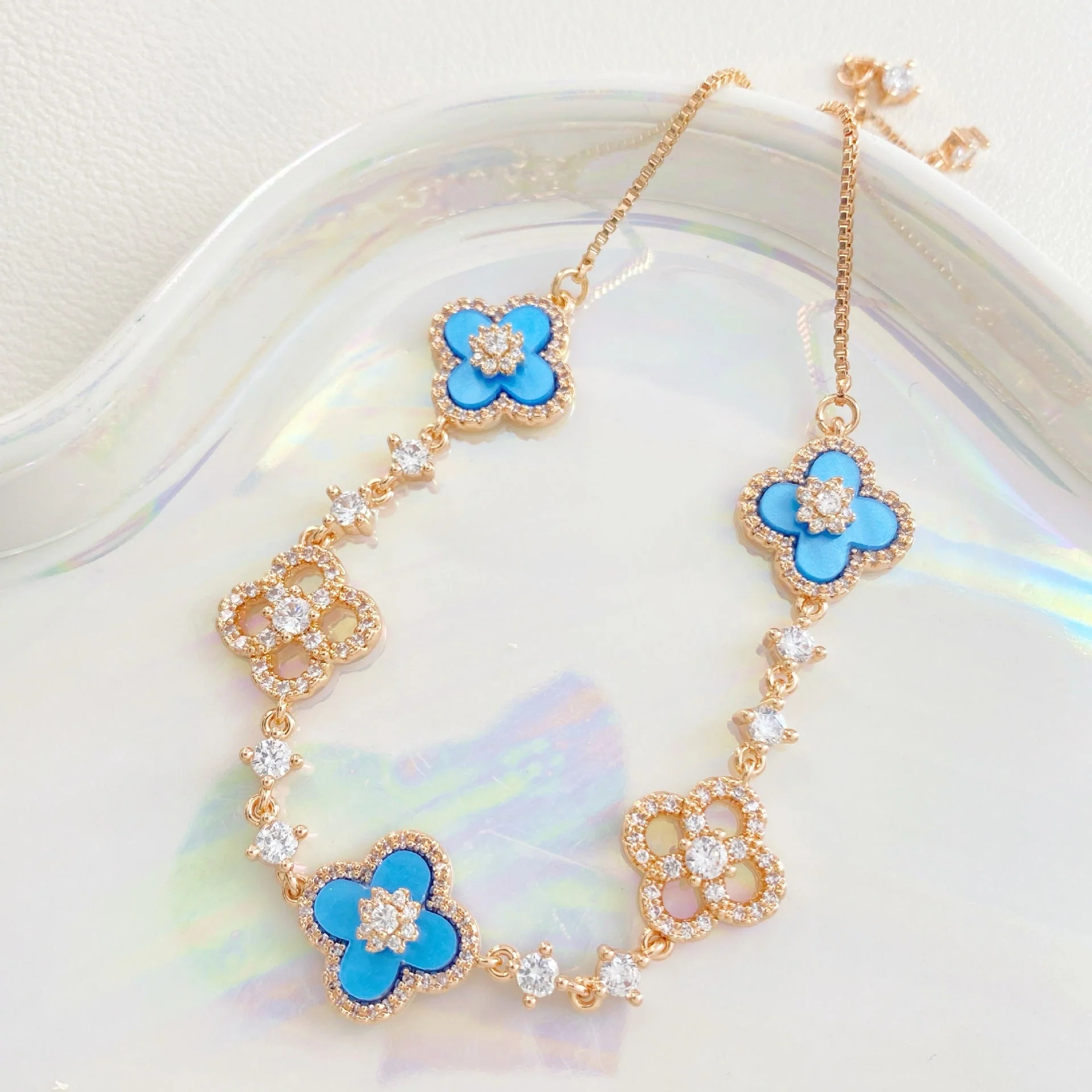 Cherry Blossom Four-Leaf Clover Bracelet – Dainty Diamond-Inspired Charm Jewelry - 50% OFF - Image 7