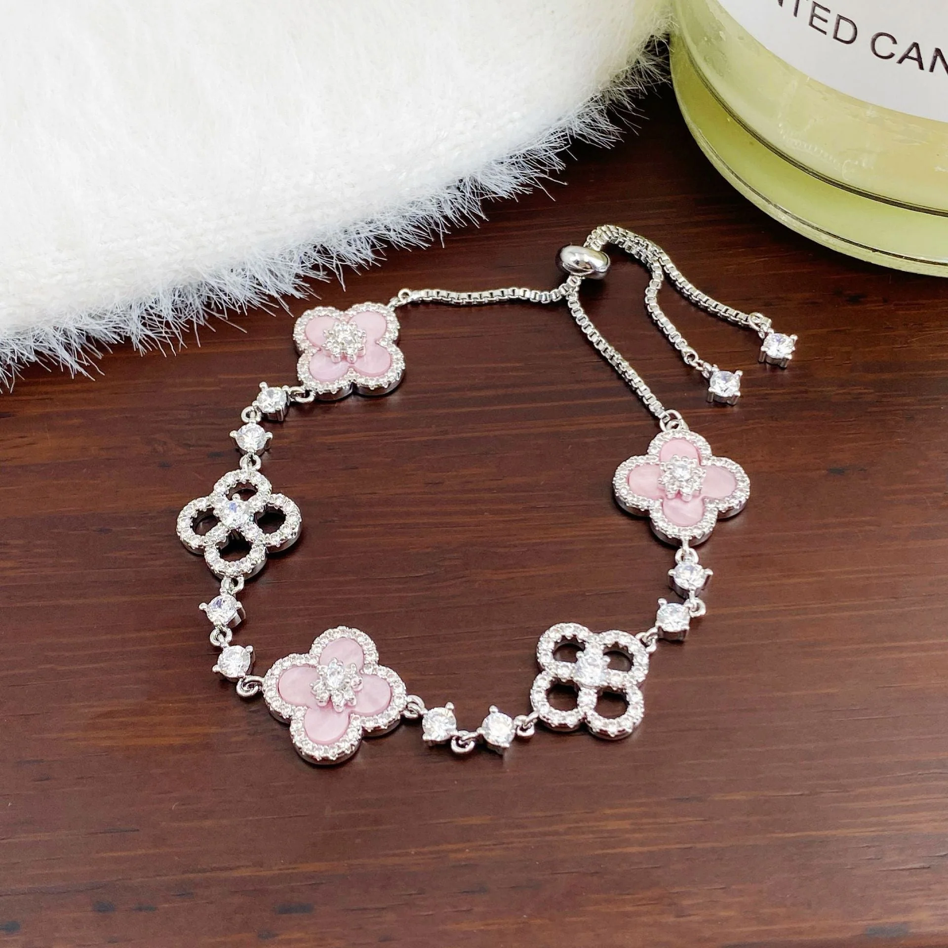 Cherry Blossom Four-Leaf Clover Bracelet – Dainty Diamond-Inspired Charm Jewelry - 50% OFF - Image 8