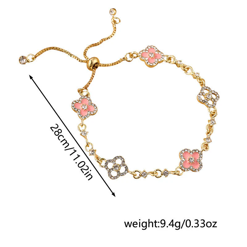 Cherry Blossom Four-Leaf Clover Bracelet – Dainty Diamond-Inspired Charm Jewelry - 50% OFF - Image 9