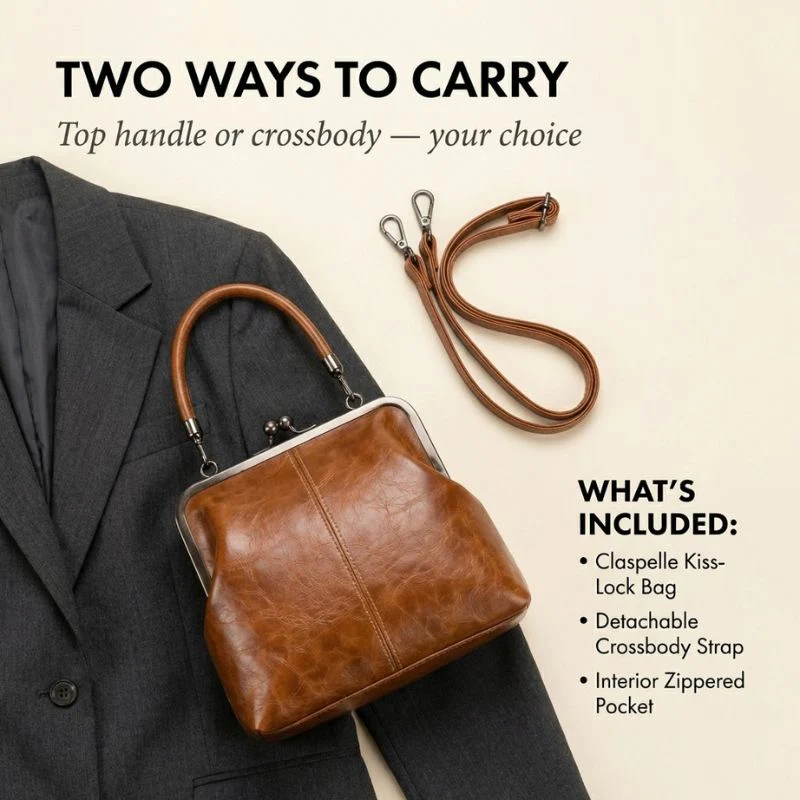 Claspelle™ – Vintage Kiss-Lock Convertible Crossbody Handbag + 50% OFF - Image 5