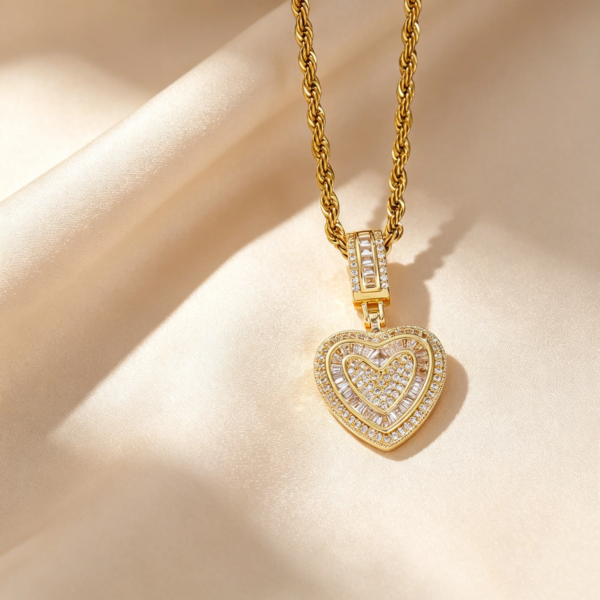 Coeurelle™ – Double Heart Pavé Pendant Necklace with Twisted Rope Chain + 50% OFF - Image 3