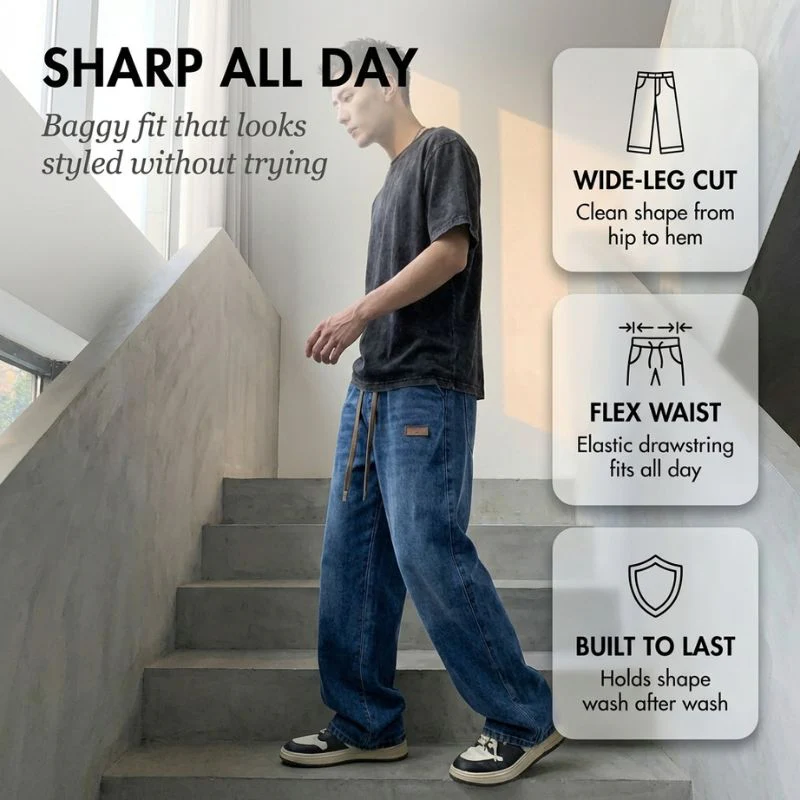 Cresvik™ – Wide-Leg Drawstring Baggy Jeans for Men + 50% OFF - Image 4