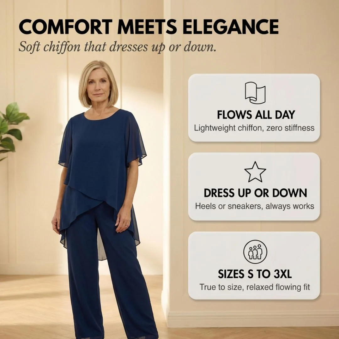 Drapesse™ – Asymmetric Layered Chiffon Top & Wide Leg Pants Set + 50% OFF - Image 4