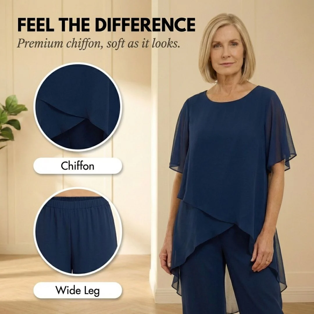 Drapesse™ – Asymmetric Layered Chiffon Top & Wide Leg Pants Set + 50% OFF - Image 5
