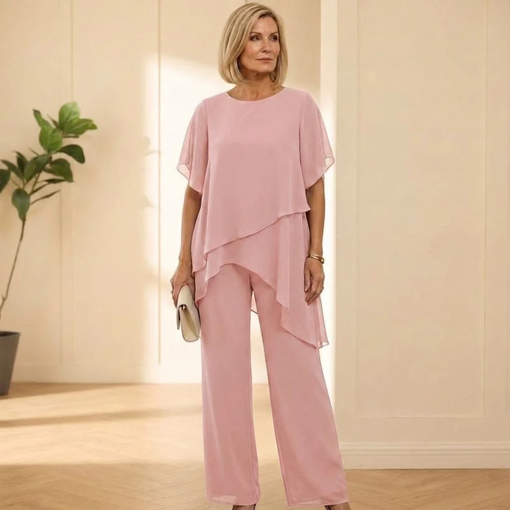 Drapesse™ – Asymmetric Layered Chiffon Top & Wide Leg Pants Set + 50% OFF - Image 7