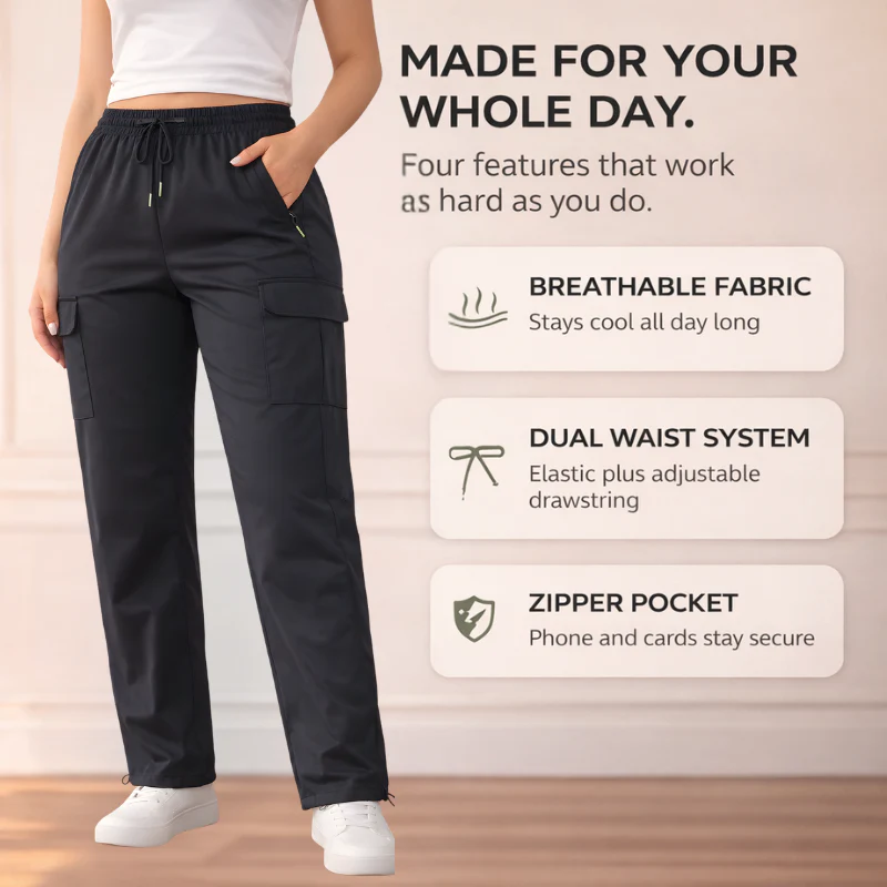 Drifthem™ – Lightweight Cargo Pants with Zipper Pocket, Drawstring Waist, Wide-Leg Fit – 2-Pack Women's Pants + 50% OFF - Image 4