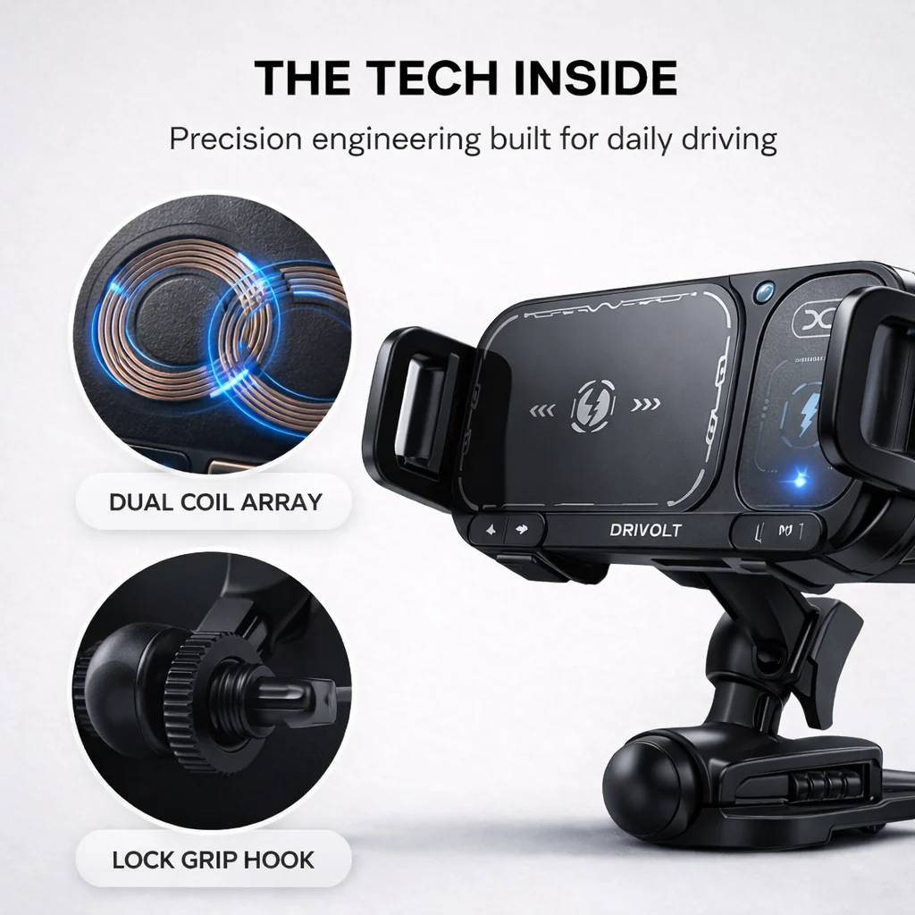 Drivolt™ – 15W Dual-Coil Wireless Fast Charging Auto-Clamping Car Phone Mount + 50% OFF - Image 5