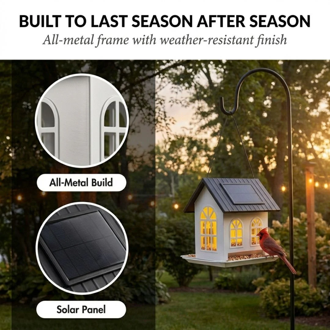 Emberwick™ – Solar House Bird Feeder with Auto Glow Light, All-Metal, 32 oz + 50% OFF - Image 4