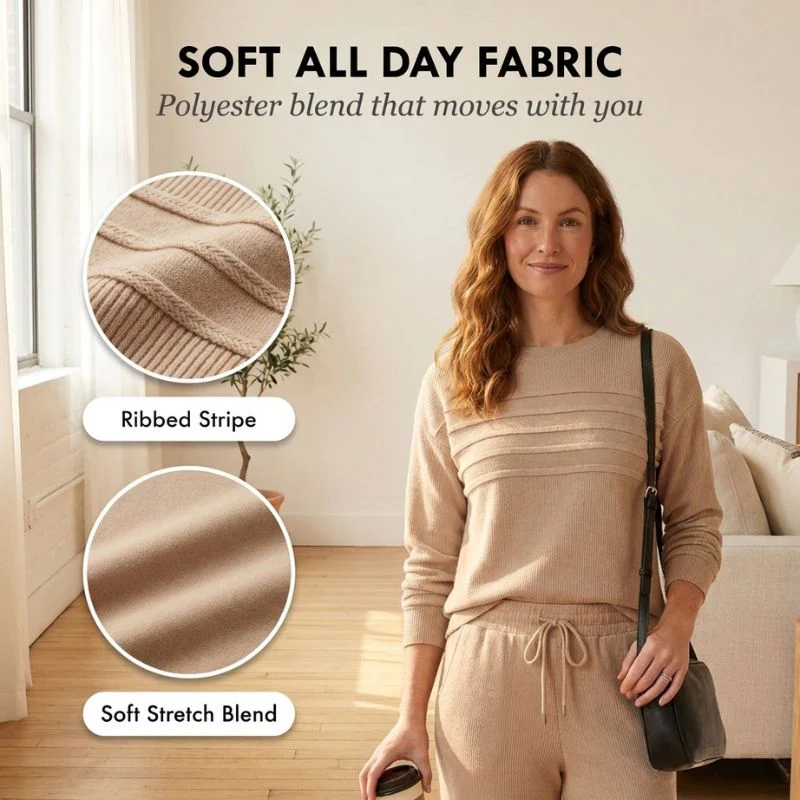 Flarell™ – Ribbed Stripe Crewneck & Wide-Leg Pants Women's Lounge Set + 50% OFF - Image 5