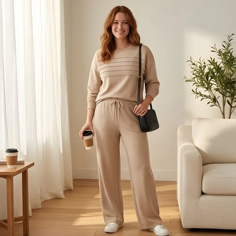 Flarell™ – Ribbed Stripe Crewneck & Wide-Leg Pants Women's Lounge Set + 50% OFF - Image 7