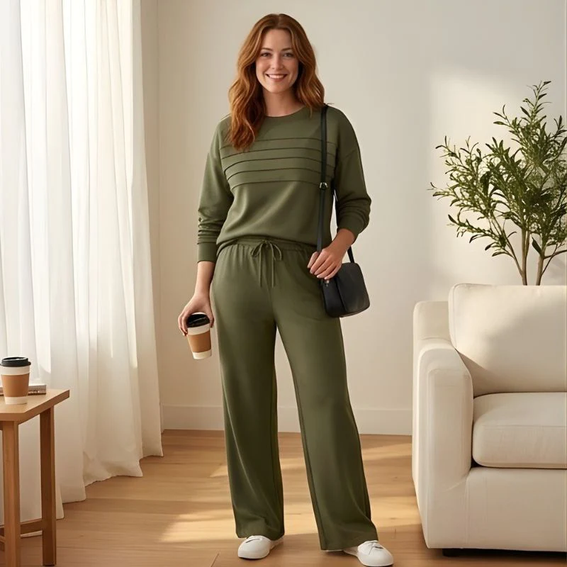 Flarell™ – Ribbed Stripe Crewneck & Wide-Leg Pants Women's Lounge Set + 50% OFF - Image 8
