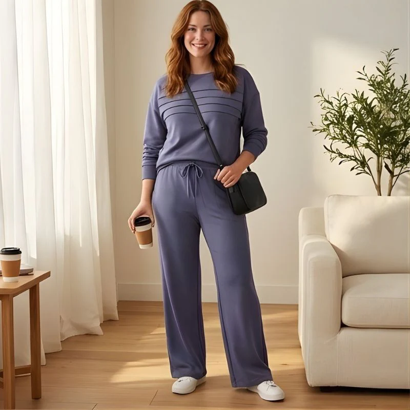 Flarell™ – Ribbed Stripe Crewneck & Wide-Leg Pants Women's Lounge Set + 50% OFF - Image 9