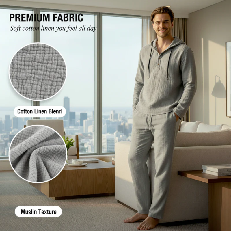 Flaxen™ – Soft Linen-Cotton Hoodie & Pants Men's 2-Piece Set + 50% OFF - Image 4