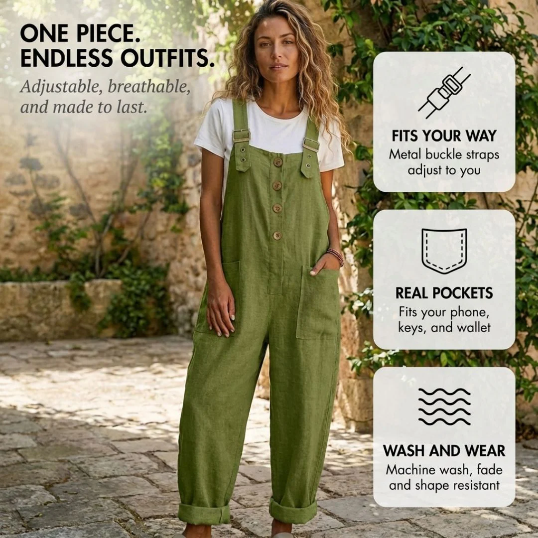 Flaxwell™ – Adjustable Strap Button-Front Women's Casual Linen Overalls + 50% OFF - Image 4
