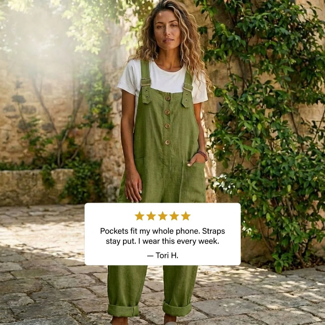 Flaxwell™ – Adjustable Strap Button-Front Women's Casual Linen Overalls + 50% OFF - Image 6