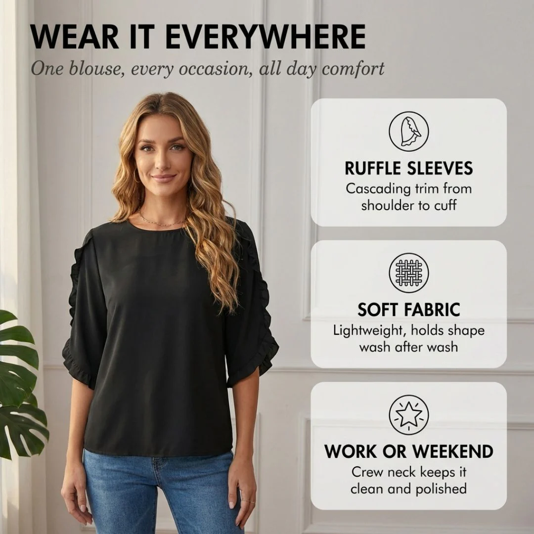 Fleurette™ – Ruffle Sleeve 3/4 Blouse for Women | Relaxed Fit | + 50% OFF - Image 4