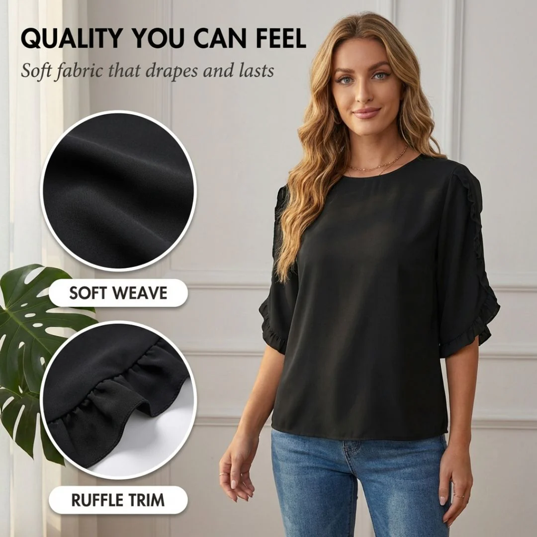 Fleurette™ – Ruffle Sleeve 3/4 Blouse for Women | Relaxed Fit | + 50% OFF - Image 5