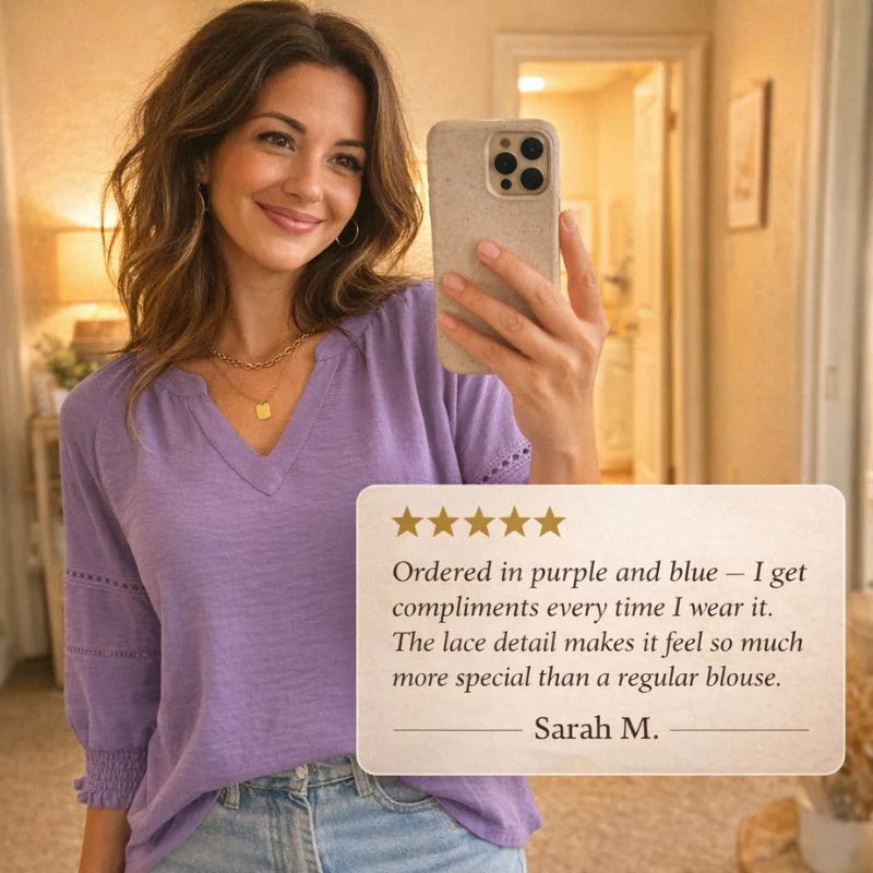 Fleurette™ – V-Neck Lace Hollow-Out Smocked Cuff Blouse + 50% OFF - Image 6