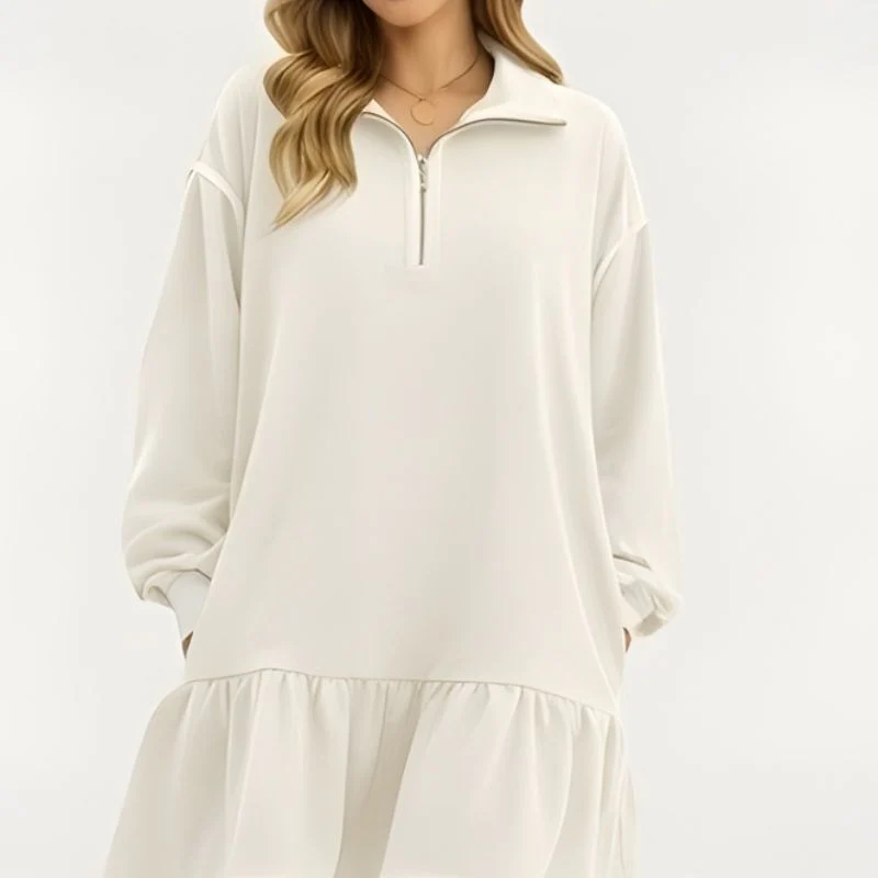 Flounce™ – Half-Zip Ruffle Hem Long Sleeve Sweatshirt Dress + 50% OFF - Image 10