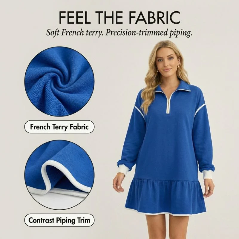 Flounce™ – Half-Zip Ruffle Hem Long Sleeve Sweatshirt Dress + 50% OFF - Image 5