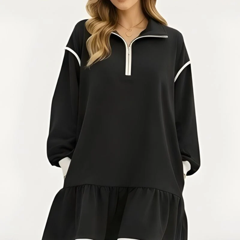 Flounce™ – Half-Zip Ruffle Hem Long Sleeve Sweatshirt Dress + 50% OFF - Image 8