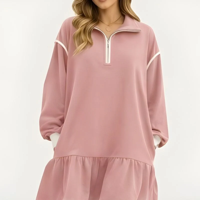 Flounce™ – Half-Zip Ruffle Hem Long Sleeve Sweatshirt Dress + 50% OFF - Image 9