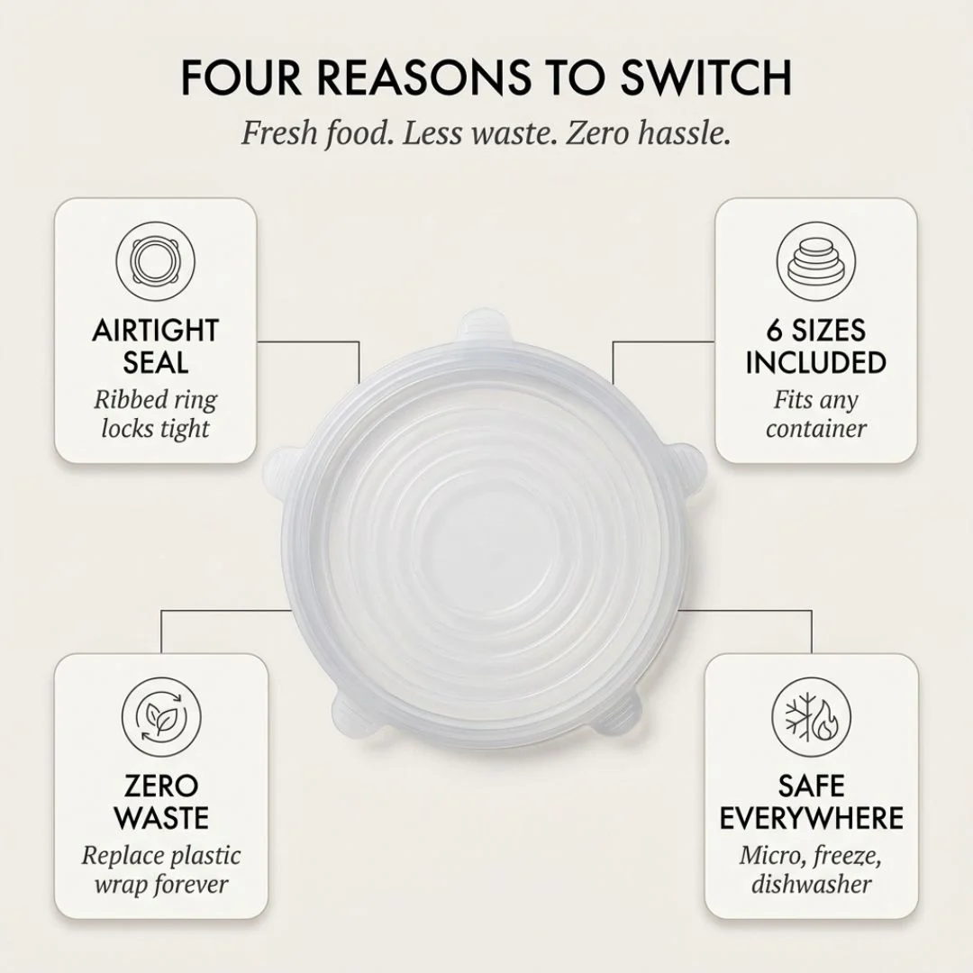 FreshLock™ – Airtight Stretch Silicone Food Cover Lids Set (6 Sizes, BPA-Free) + 50% OFF - Image 2