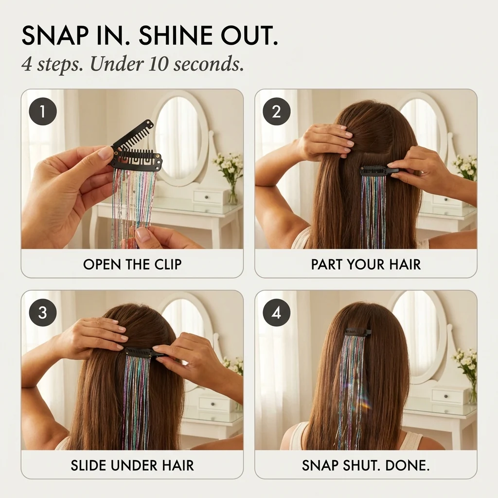 Glissen™ – Clip-In Tinsel Hair Extensions | Heat-Resistant | Reusable + 1+1 FREE - Image 2