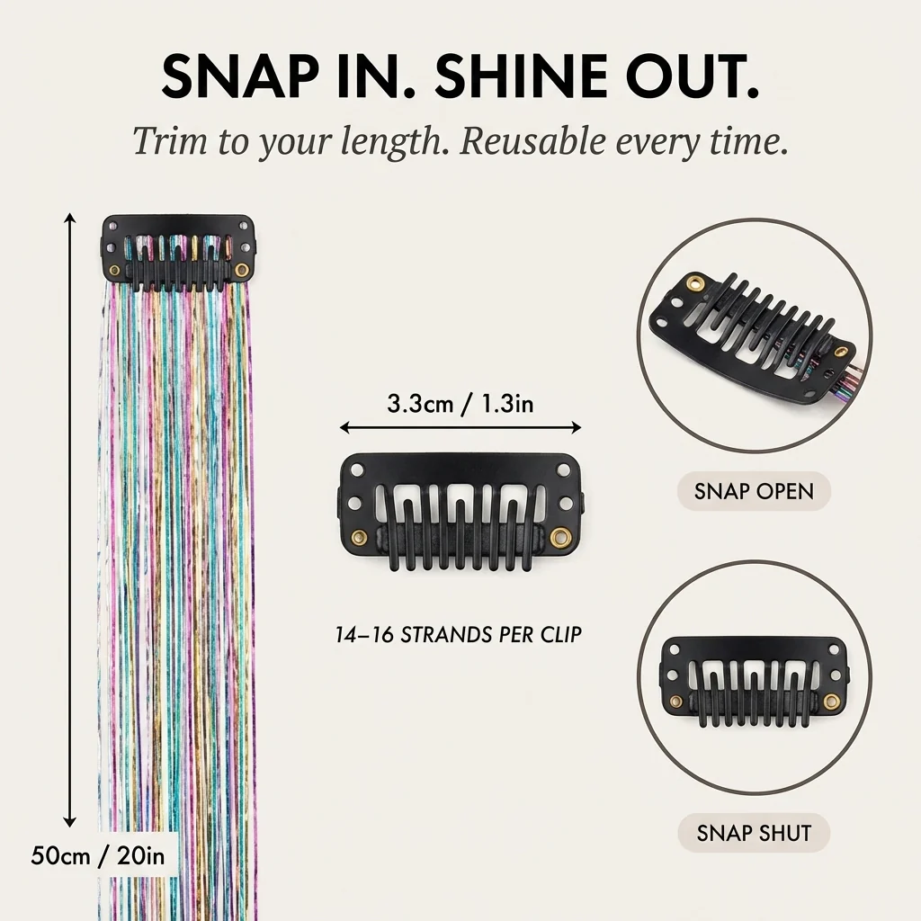 Glissen™ – Clip-In Tinsel Hair Extensions | Heat-Resistant | Reusable + 1+1 FREE - Image 3