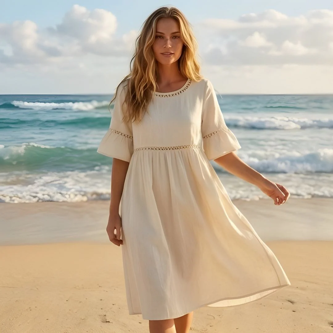Gossamer™ – Eyelet Lace Cotton Linen Midi Dress with Pockets + 50% OFF - Image 7