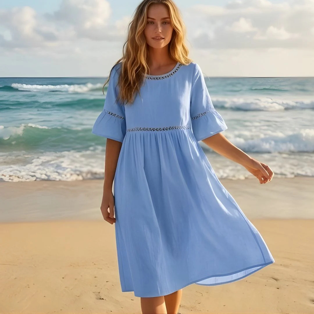 Gossamer™ – Eyelet Lace Cotton Linen Midi Dress with Pockets + 50% OFF - Image 8