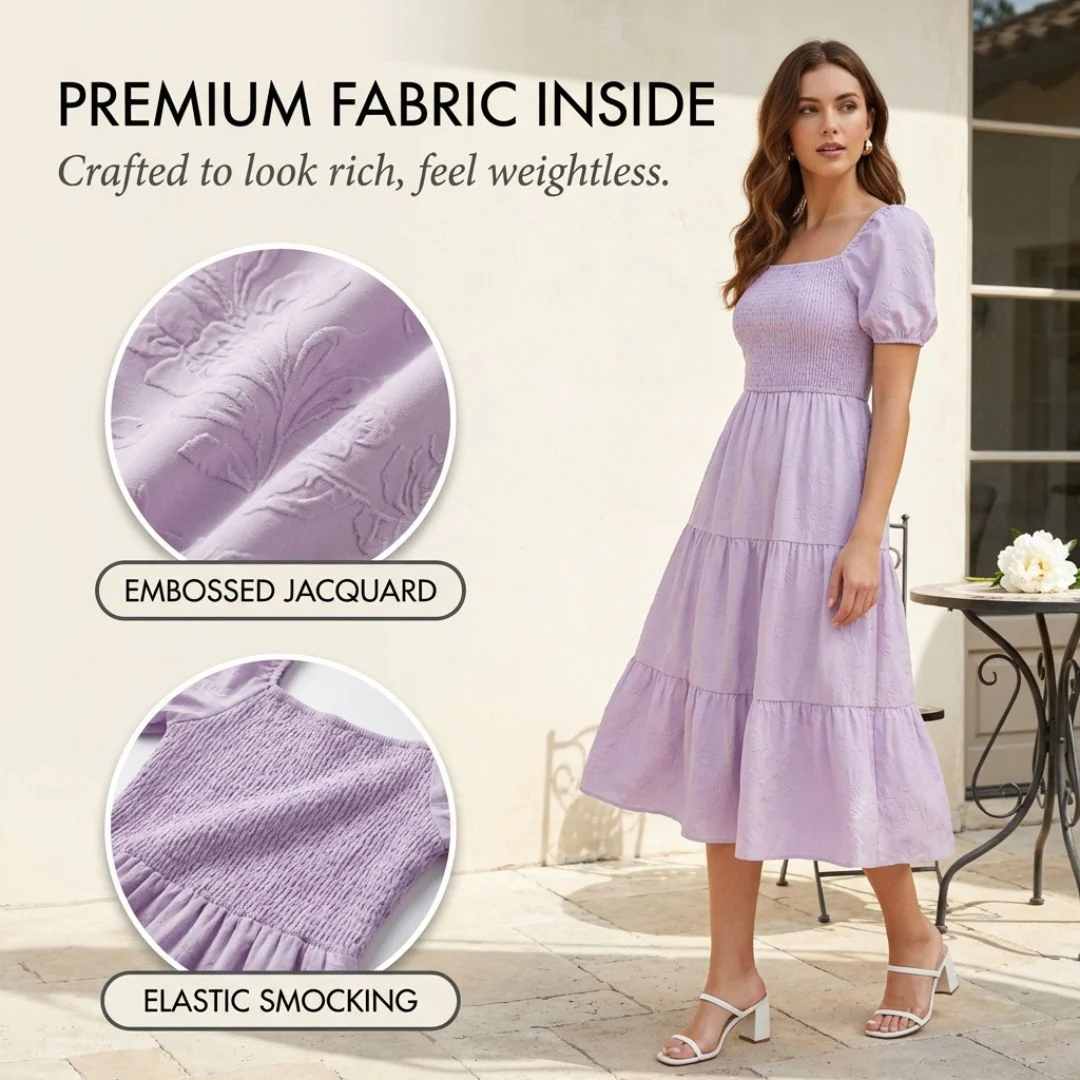 Gossamer™ – Smocked Puff Sleeve Tiered Midi Dress + 50% OFF - Image 5